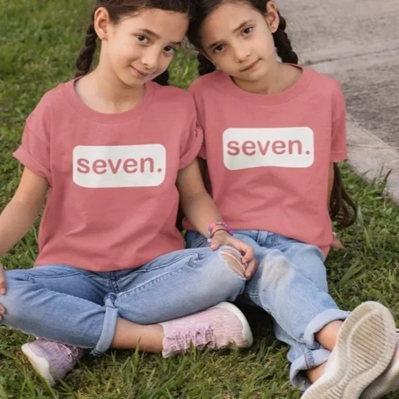 Birthday seventh Seven 7th birthday girls shirt small pink peach tee tshirt top - Picture 9 of 9